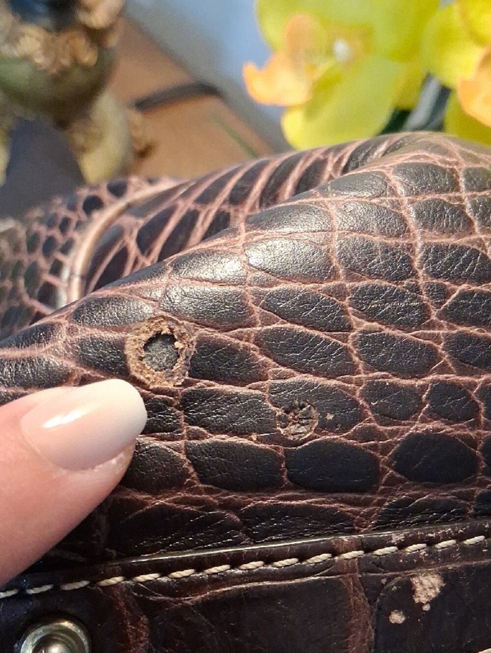 Dooney & Bourke Dark Brown Croc-Embossed Leather Tote with Gold Plaque - Picture 6 of 16